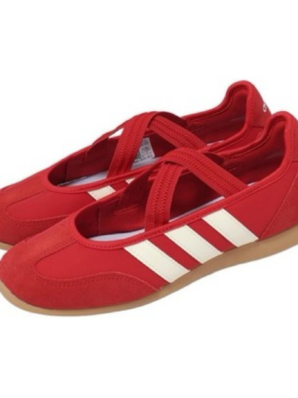 adidas Barreda Red Slip-On Ballet Sneakers with White Stripes